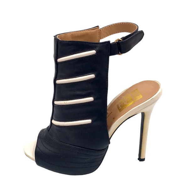 FRH Black/White Open-Toed Stilettos Size 6.5 - Picture 2 of 11